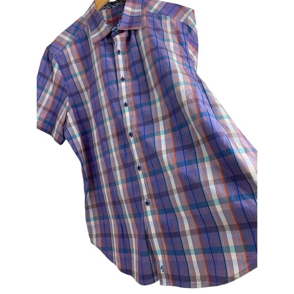 New 2XL Robert Graham Plaid Short Sleeve Button Shirt Contrast Trim NWOT 6515 - Picture 5 of 16